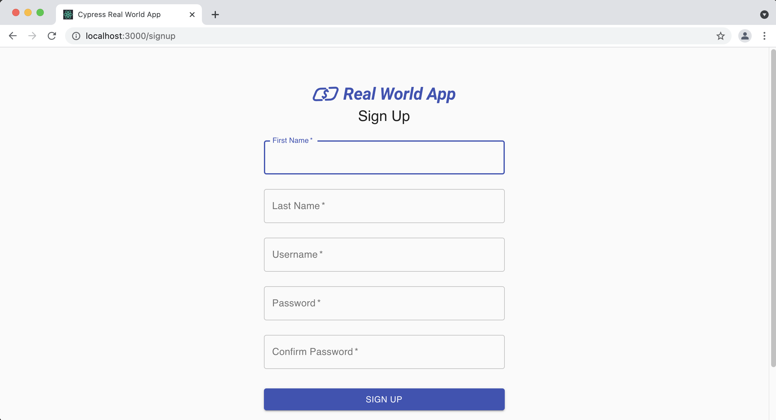 Website screenshot of Real World App