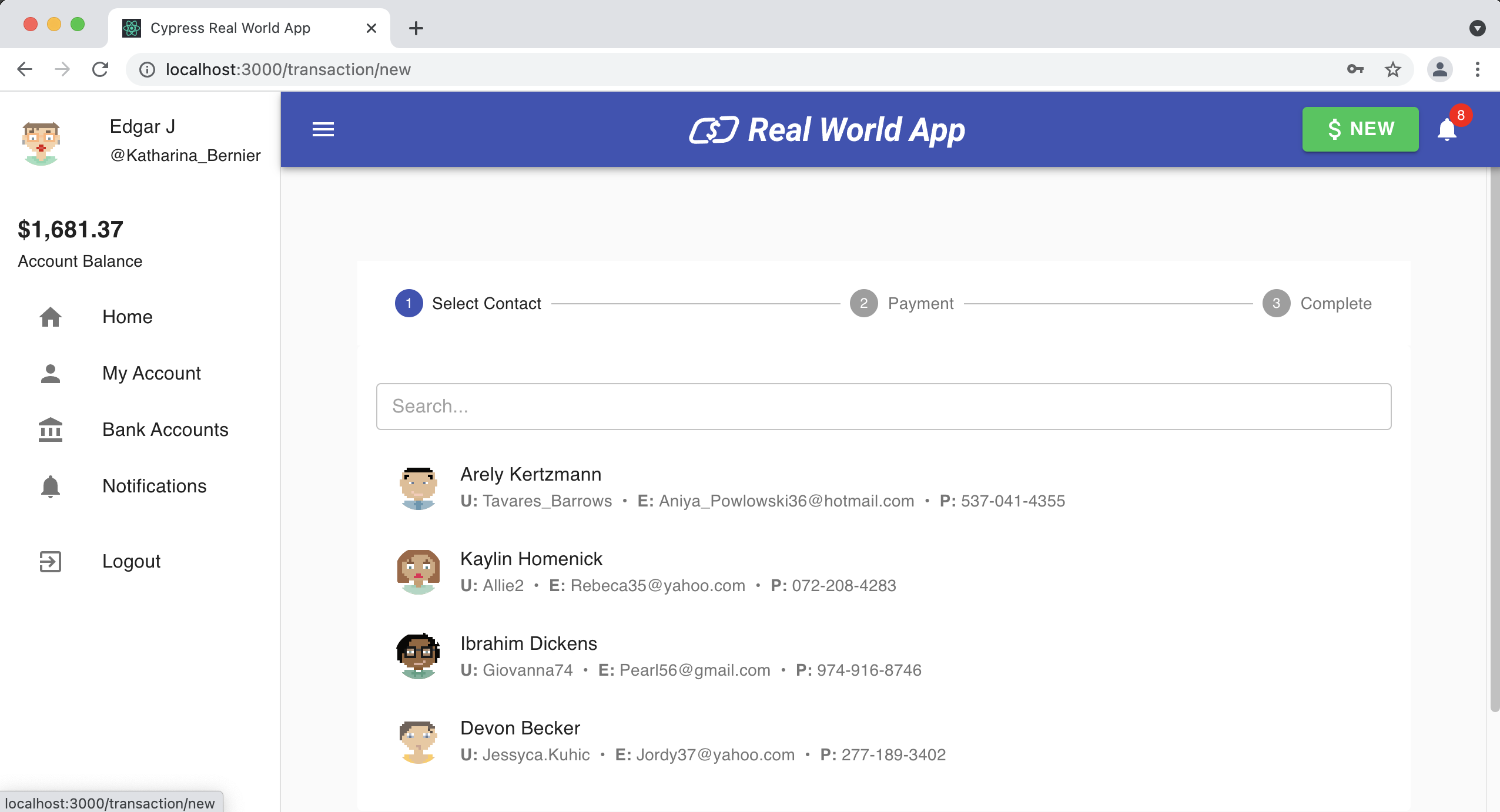 Website screenshot of Real World App