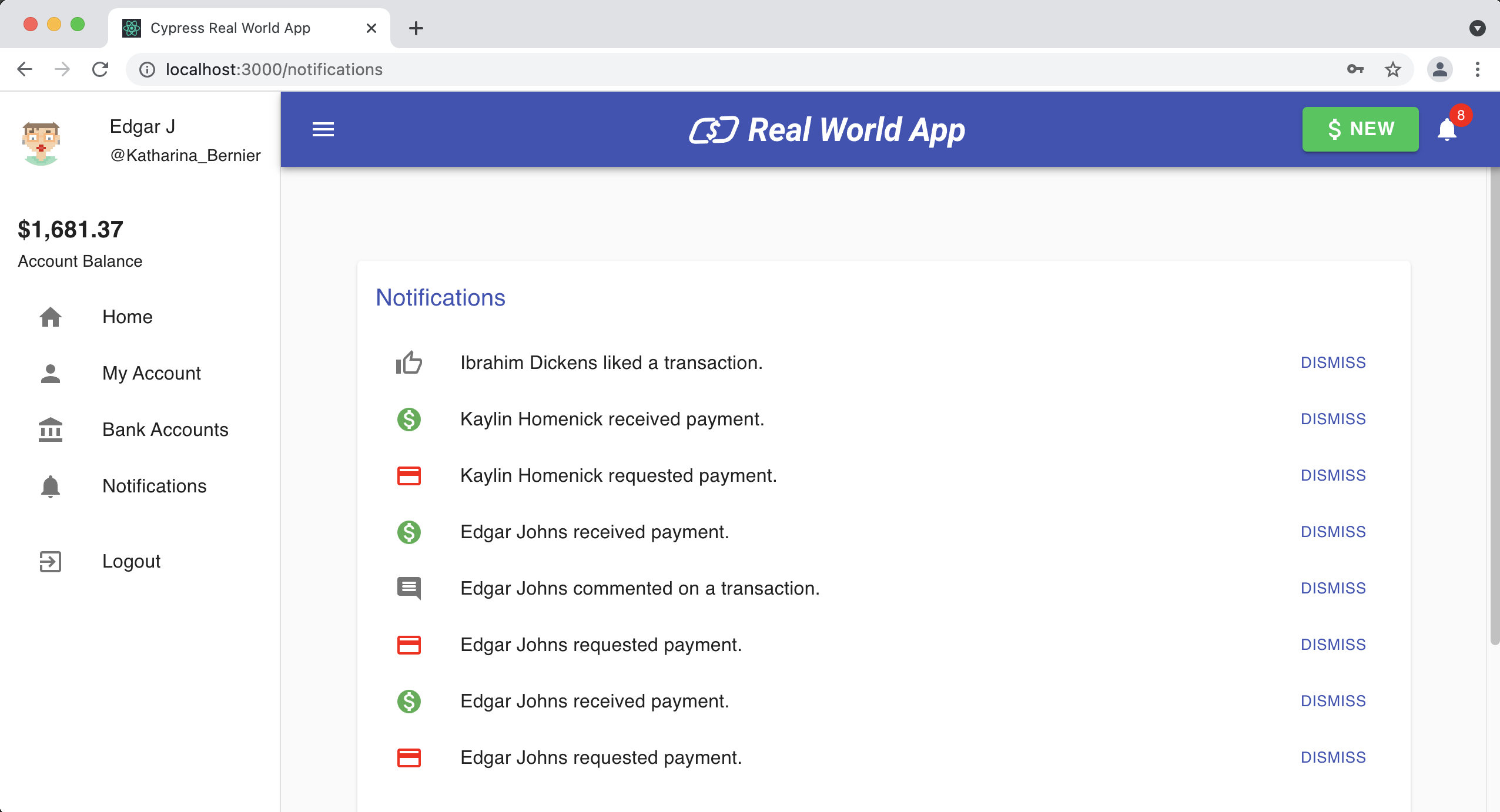 Website screenshot of Real World App