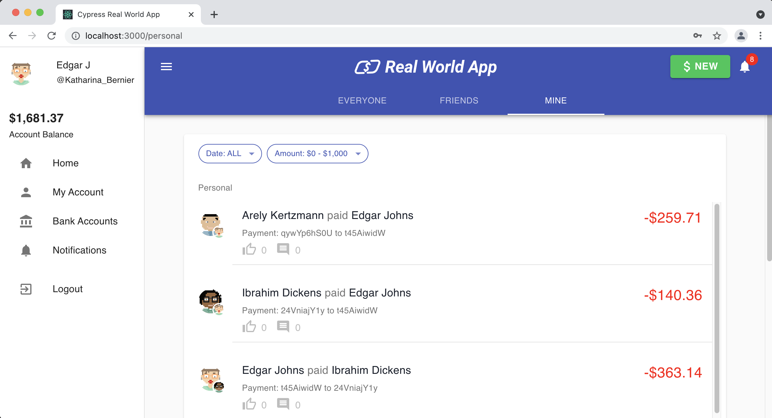 Website screenshot of Real World App