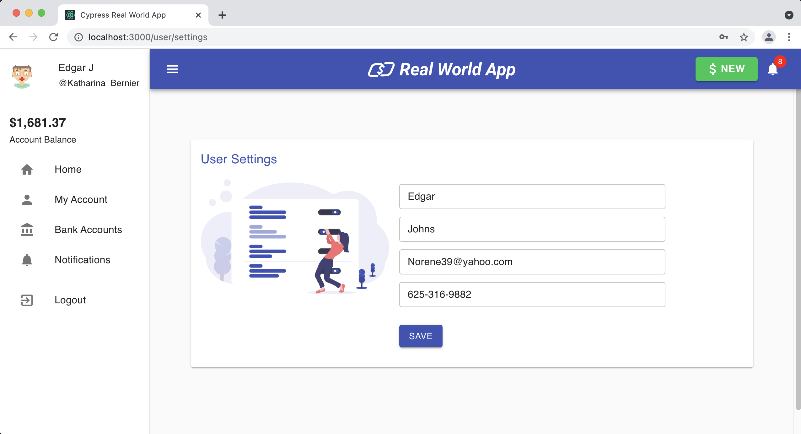 Website screenshot of Real World App